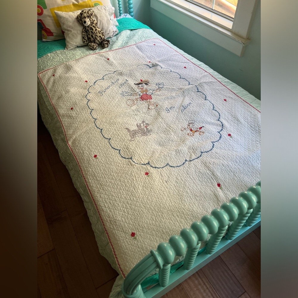 Pinocchio vintage cross stitch toddler quilt